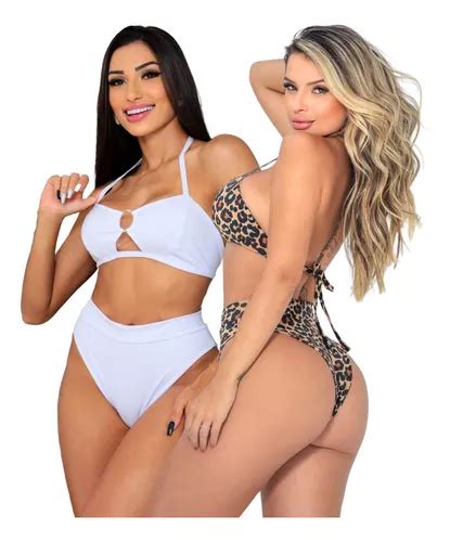 Kit Biquini Feminino Argola Hot Pants Cintura Alta Praia Parcelamento Sem Juros