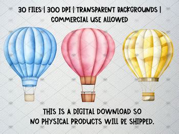 Watercolor Hot Air Balloon Clipart Set Balloon Nursery PNG By CropUp Creative