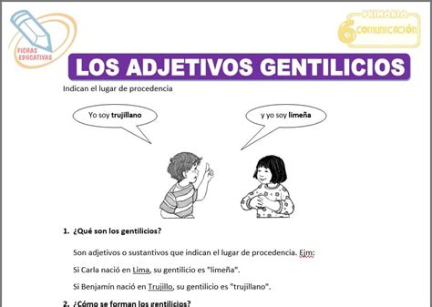 Los Adjetivos Gentilicios Para Sexto De Primaria Fichas Educativas