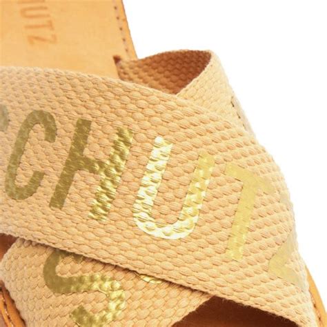 Sandália Rasteira Feminina Tiras Cruzadas Schutz S Nude Dourado Sapato Show