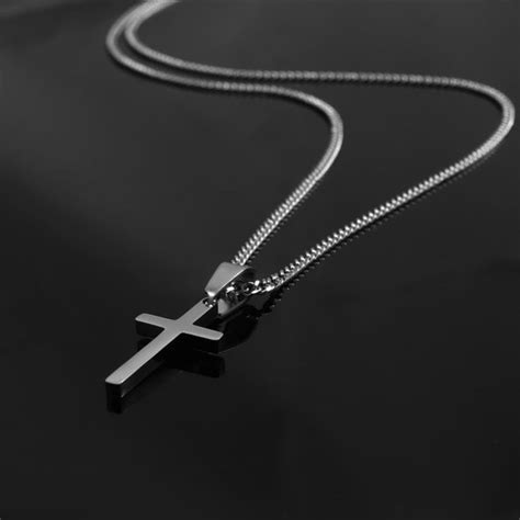 Small Cross Necklace For Men Stainless Steel Silver Cross Etsy