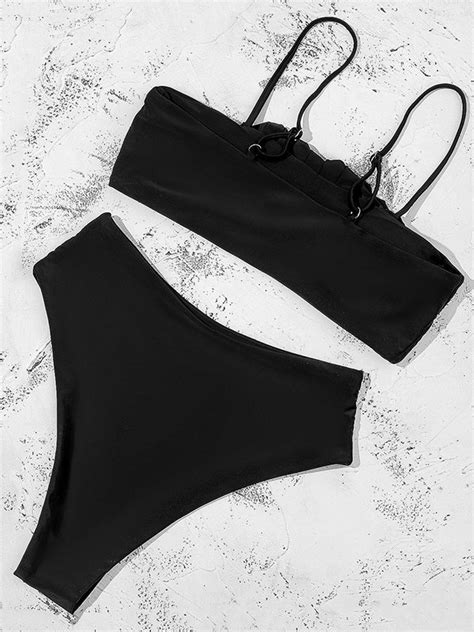 Emmiol Free Shipping Folds Bikini Swimsuit Black S In Bikini Sets Online Store EMMIOL