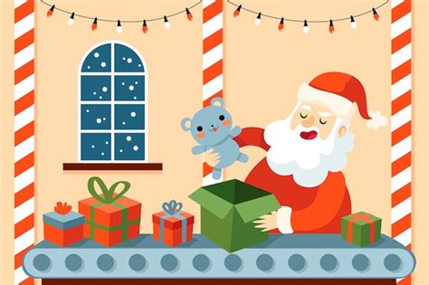 Free Vector Flat Christmas Season Santa Workshop Illustration