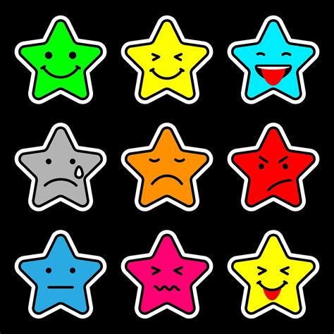 Star Emoticon On Pack With 9 Variations Of Expression Colorized