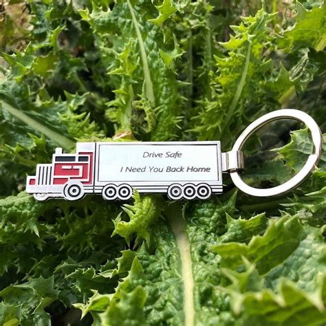 Personalized Semi Truck Keychain Drive Safe Keychain Custom Stainless