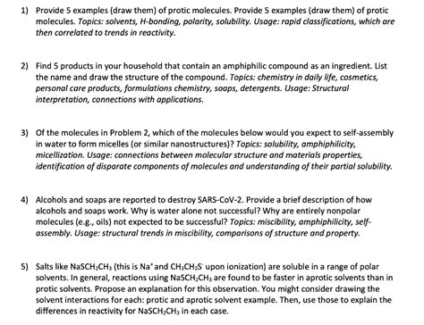 Solved 1) Provide 5 examples (draw them) of protic | Chegg.com