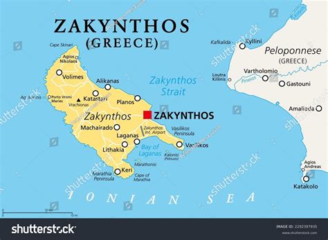 Vektor Stok Zakynthos Greek Island Political Map Known Tanpa Royalti