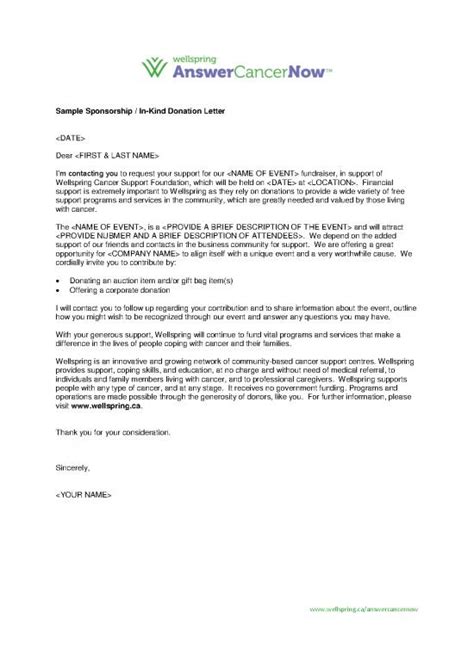 Letter Pdf Answercancernow Sample In Kind Donation Letter