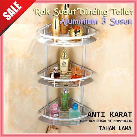 Jual Rak Sudut Dinding Toilet Aluminium 3 Susun Serbaguna Tempat