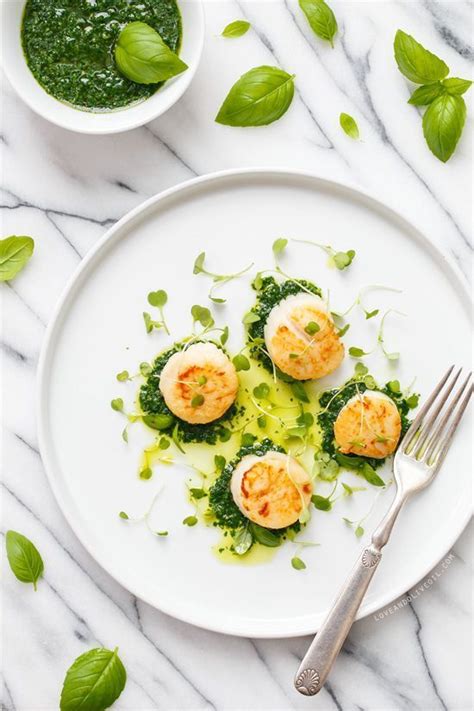 Seared Scallops With Basil Olive Oil Pistou Love And Olive Oil