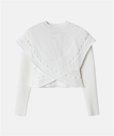 LE CIEL BLEUルシェルブルーのレースパネルニットトップ Lace Paneled Knit Topニット セーター