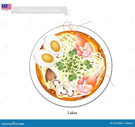 Laksa Or Malaysian Spicy Rice Noodle Soup Stock Vector Illustration