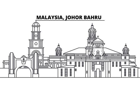 Malaysia Johor Bahru Line Skyline Vector Illustration Malaysia Johor