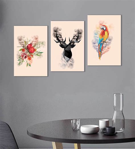 Buy Creative Animal & Fruit Art Set of 3-12\x18\ Stretched and Framed ...