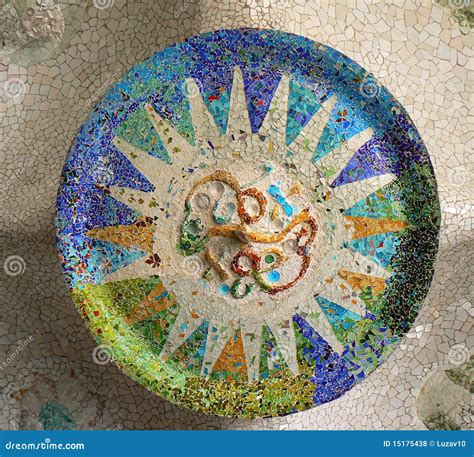 mosaic   gaudi  park guell  barcelona stock photo image