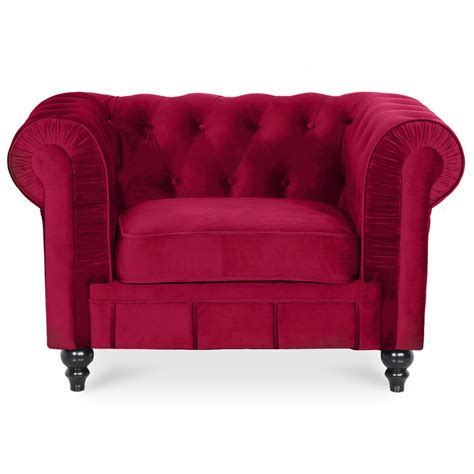 Fauteuil Chesterfield Velours Altesse Rouge