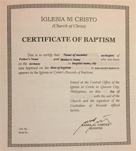 Certificado De Bautismo De La Iglesia