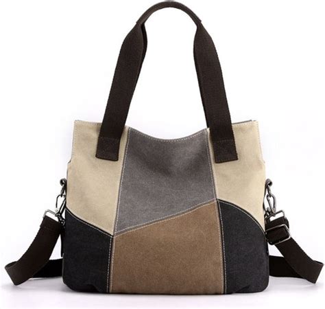 N3 Collecties Patchwork Canvas Schoudertas Designer Handtas Dames Met