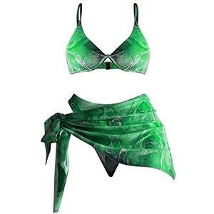 Ghemdilmn Costume Da Bagno Bikini A Tre Pezzi In Maglia Con Stampa