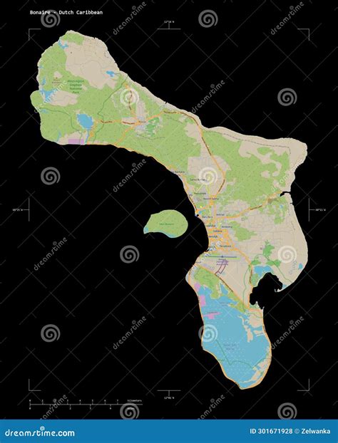 Bonaire - Dutch Caribbean Shape on Black. Topo German Stock