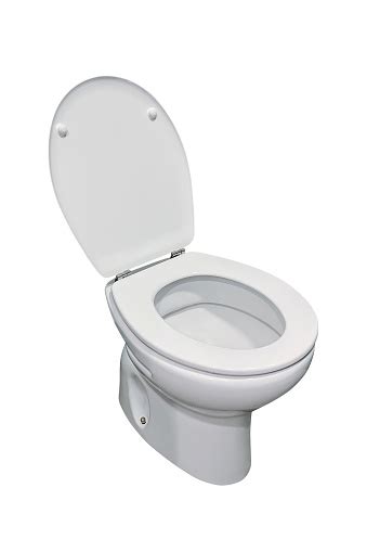 White Toilet With Lid Open Isolated On A White Background Stock Photo