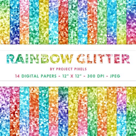 Rainbow Glitter Digital Paper, Rainbow Glitter Textures, Chunky Glitter Paper, Colorful Glitter ...