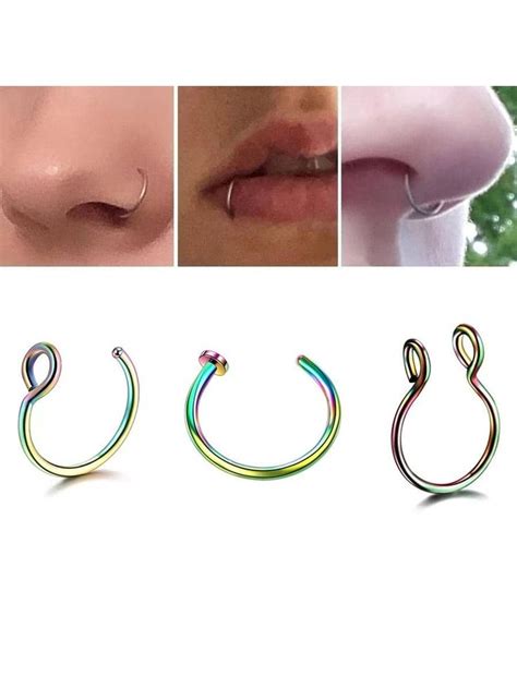 3pcs Stainless Steel Fake Nose Ring For Women Septal Ring C Clip Ring