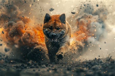 Intense Action Scene Of A Determined Dog Charging Through Explosive