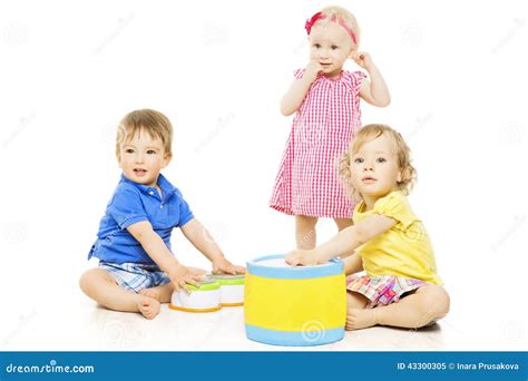 Children Playing Toys. Small Kids Isolated White Background Royalty ...