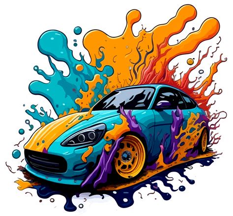 Car Sticker With Splash Art Style With Png