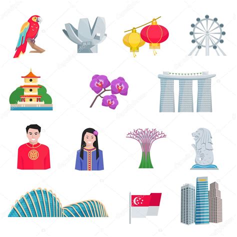 Singapour Culture Flat Icons Set — Stock Vector © macrovector #127971158