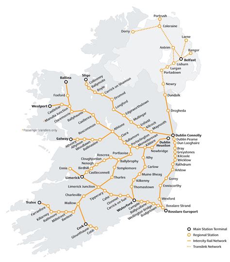 Ireland train map - Train travel in ireland map (Northern Europe - Europe)