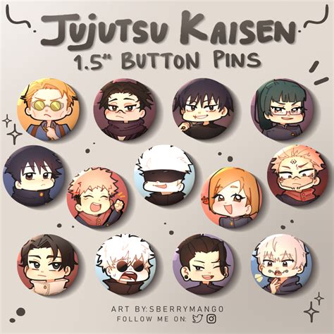 Small Button Pins Jujutsu Kaisen 15 Inches By Sberrymango Shopee