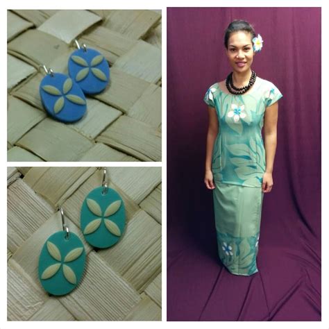 Hand Printed Samoan Puletasi Matched With Tapa Design Inspire Earrings Available From