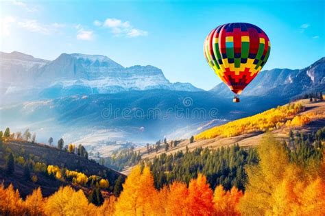 Hot Air Balloon Flying Over Lush Green Hillside Covered In Yellow And