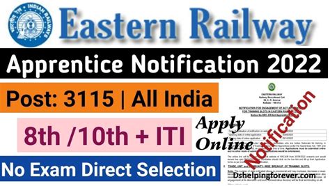 RRC Eastern Railway Apprentices Apply Online 2022