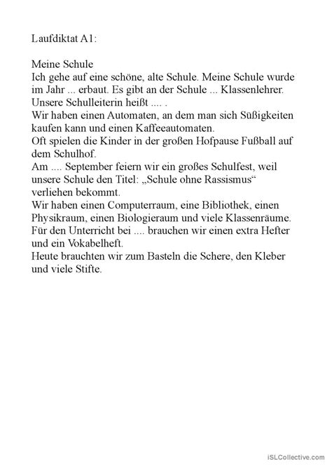 Laufdiktat Meine Schule Allgemeine Deutsch Daf Arbeitsbl Tter Pdf Doc