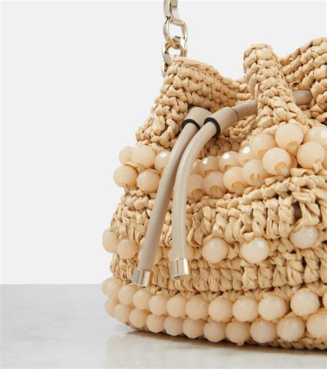 Bon Bon Embellished Raffia Bucket Bag In Beige Jimmy Choo Mytheresa