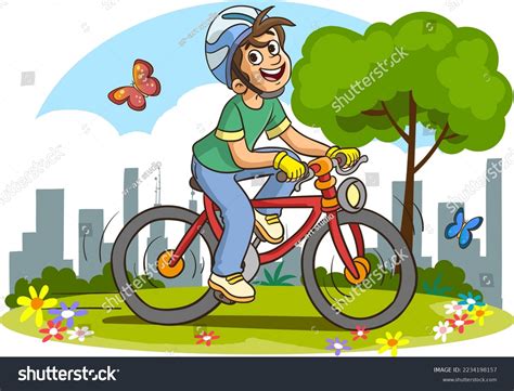 Cute Boy Riding Bike School Cartoon Stock Vector (Royalty Free ...