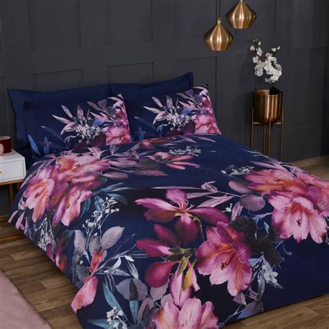 Large Floral Super King Duvet Cover Set Navy Brandalley