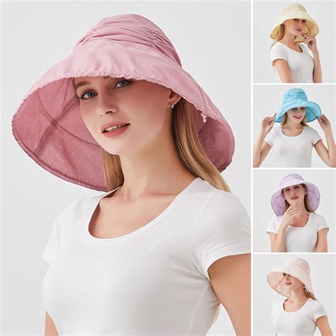 Honrane Women Fisherman Hat Large Brim Foldable Solid Color Sun