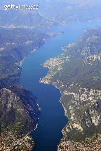 Aerial View Of Lake Como In Italy With Visible Nearby Mountains And