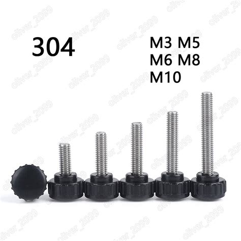 304 Stainless Steel Black Plastic Round Head Knurled Thumb Screws M3 M4