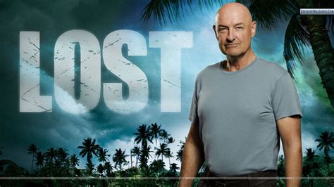 A Man Standing In Front Of A Palm Tree With The Word Lost Written On It