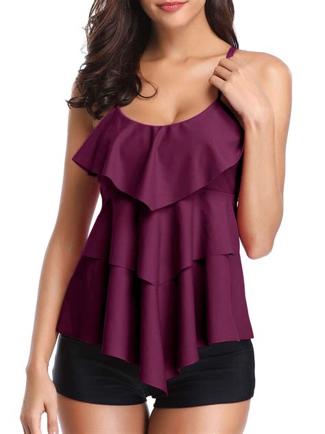 Tankini Swimsuits For Women Layered Ruffle Flounce Tankini Top With