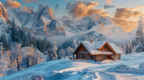 Premium Photo | A beautiful winter landscape with a snowcovered cabin ...