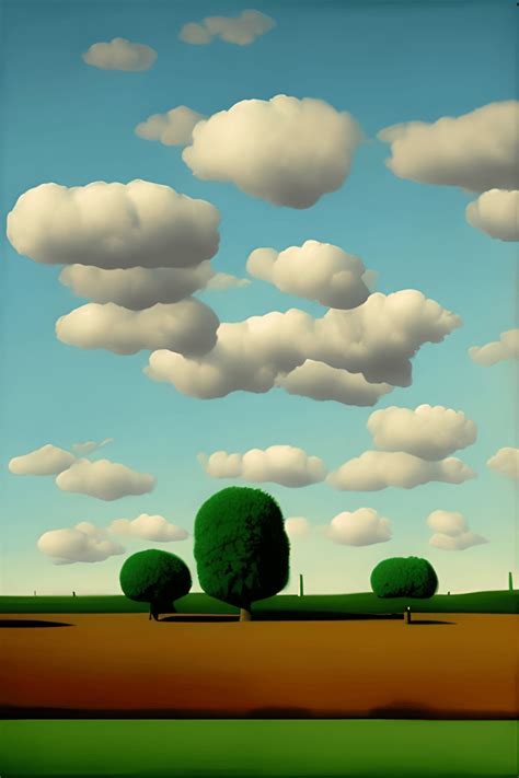 Surrealistisch Groen Landschap Met Blauwe Lucht En Witte Wolken