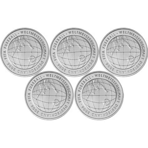 5 x 10 Euro Deutschland 2005 Silber bfr Fußball WM