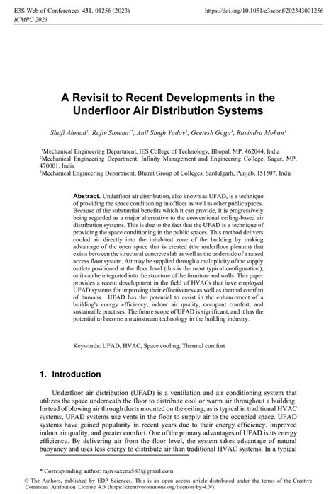 Pdf A Revisit To Recent Developments In The Underfloor Air