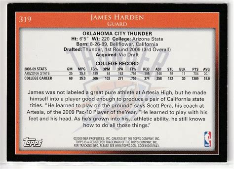 James Harden Topps Rc Rookie Thunder Ebay